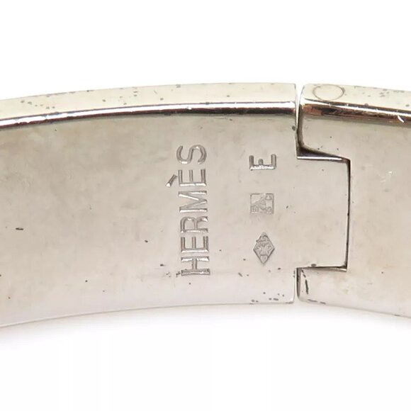 Auth HERMES Clic Clac Bangle Bracelet Silver/Orange Metal/Enamel - Picture 3 of 8